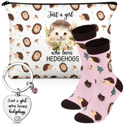 Igel Geschenkset für Tierliebhaber: Kosmetiktasche, Schlüsselanhänger & Socken