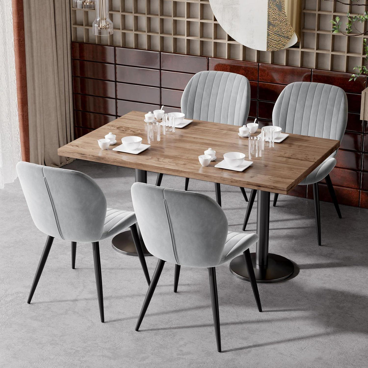 Esszimmerstühle Set 4 Grau Samt | Ergonomisch & Robust