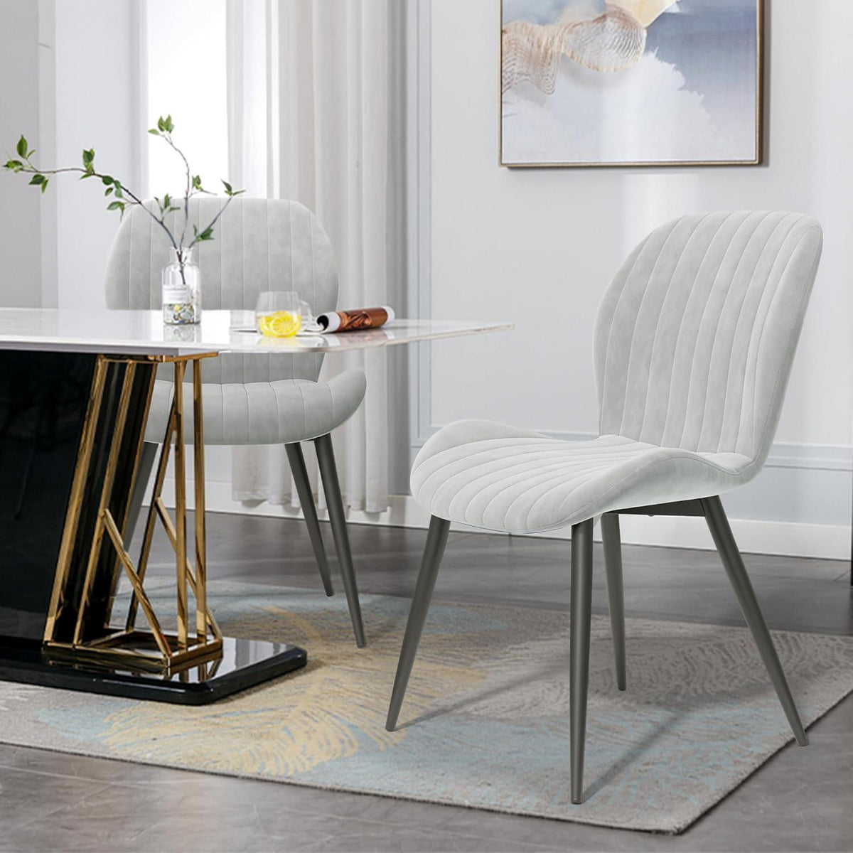 Esszimmerstühle Set 4 Grau Samt | Ergonomisch & Robust