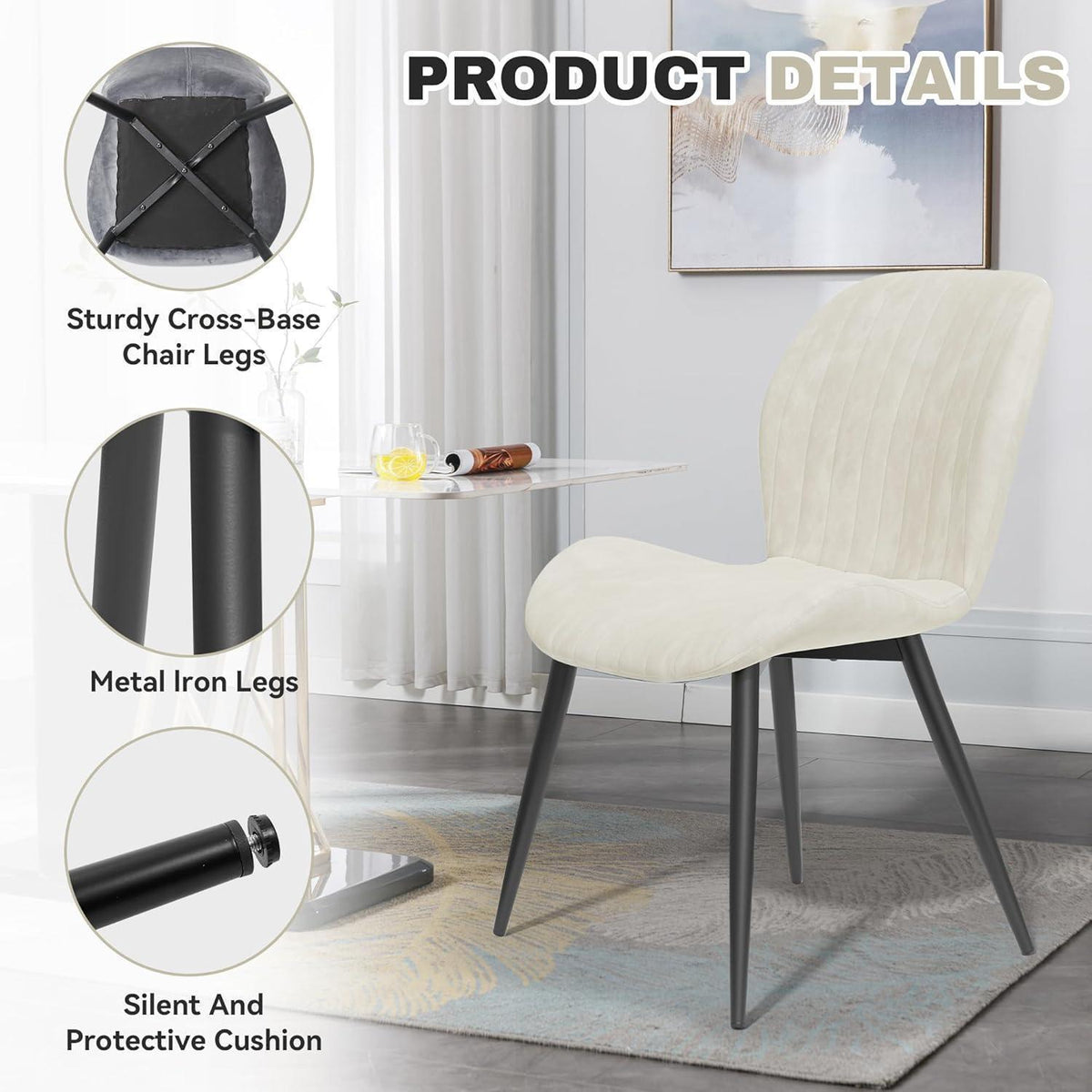 Esszimmerstühle Set 4er – Samt Creme, Ergonomisch & Robust