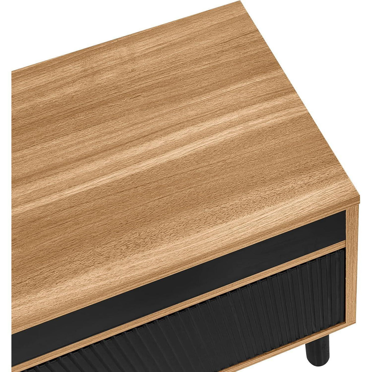TV Lowboard Schwarz Naturholz mit Stauraum & Kabelmanagement