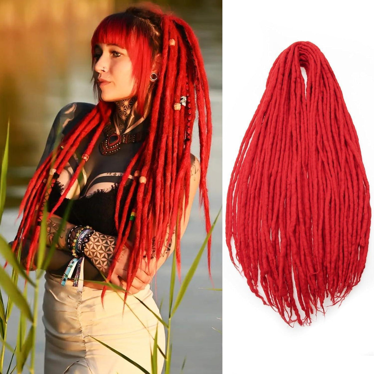 Handgemachte Dreadlock Extensions – 60cm Rot