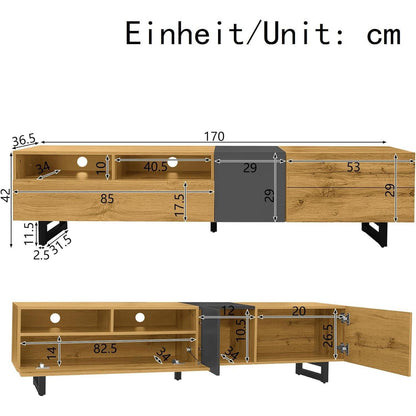 TV Lowboard mit 3 Türen & Stauraum – Schwarz & Natur