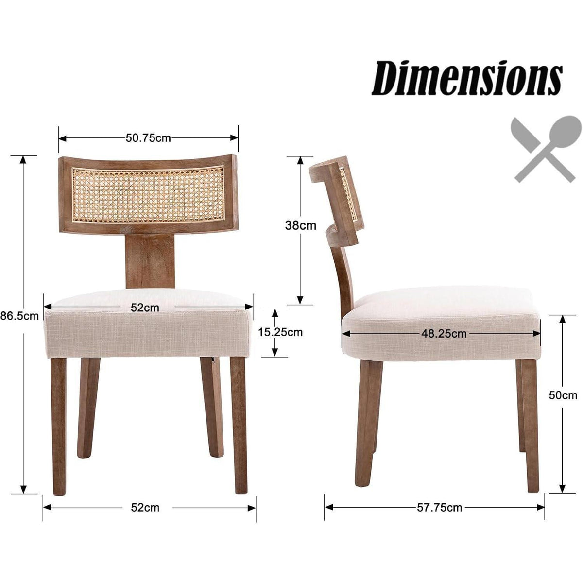 Küchenstühle 4er Set Vintage Holz Rattan Beige
