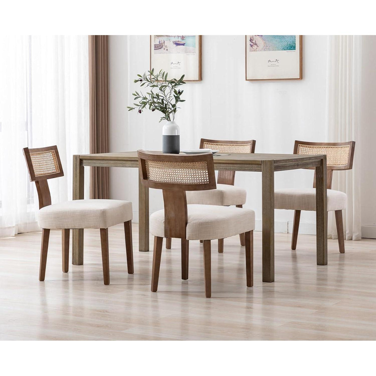 Küchenstühle 4er Set Vintage Holz Rattan Beige