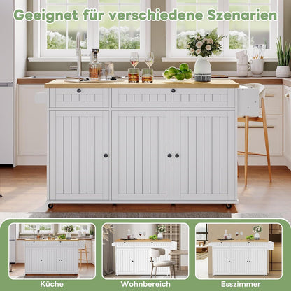 Bewegliche Kücheninsel mit Arbeitsplatte & Schubladen Weiß