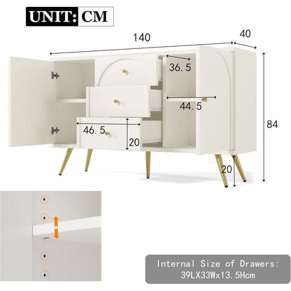 Weißes Sideboard mit 2 Türen & 3 Schubladen – 140x40x84cm