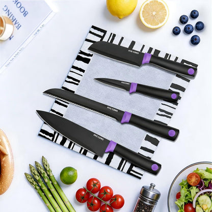 14-teiliges Messerblock Set mit Selbstschärfer & Steakmesser (Violett)