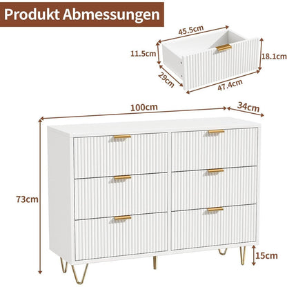 Moderne Kommode 6 Schubladen Weiß – Schrank für Schlafzimmer & Wohnzimmer