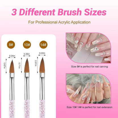 3x Acryl Pinsel Set für Nageldesign – 8/10/14 Größen