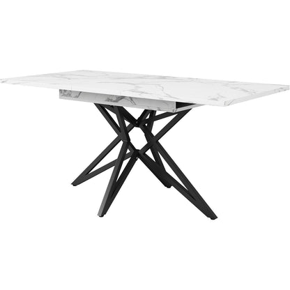 Ausziehbarer Esstisch-Set mit 4 Samtstühlen (Schwarz/Weiß)