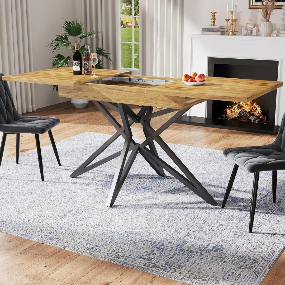 Ausziehbarer Esstisch-Set mit 4 Samtstühlen – Modern & Stabil