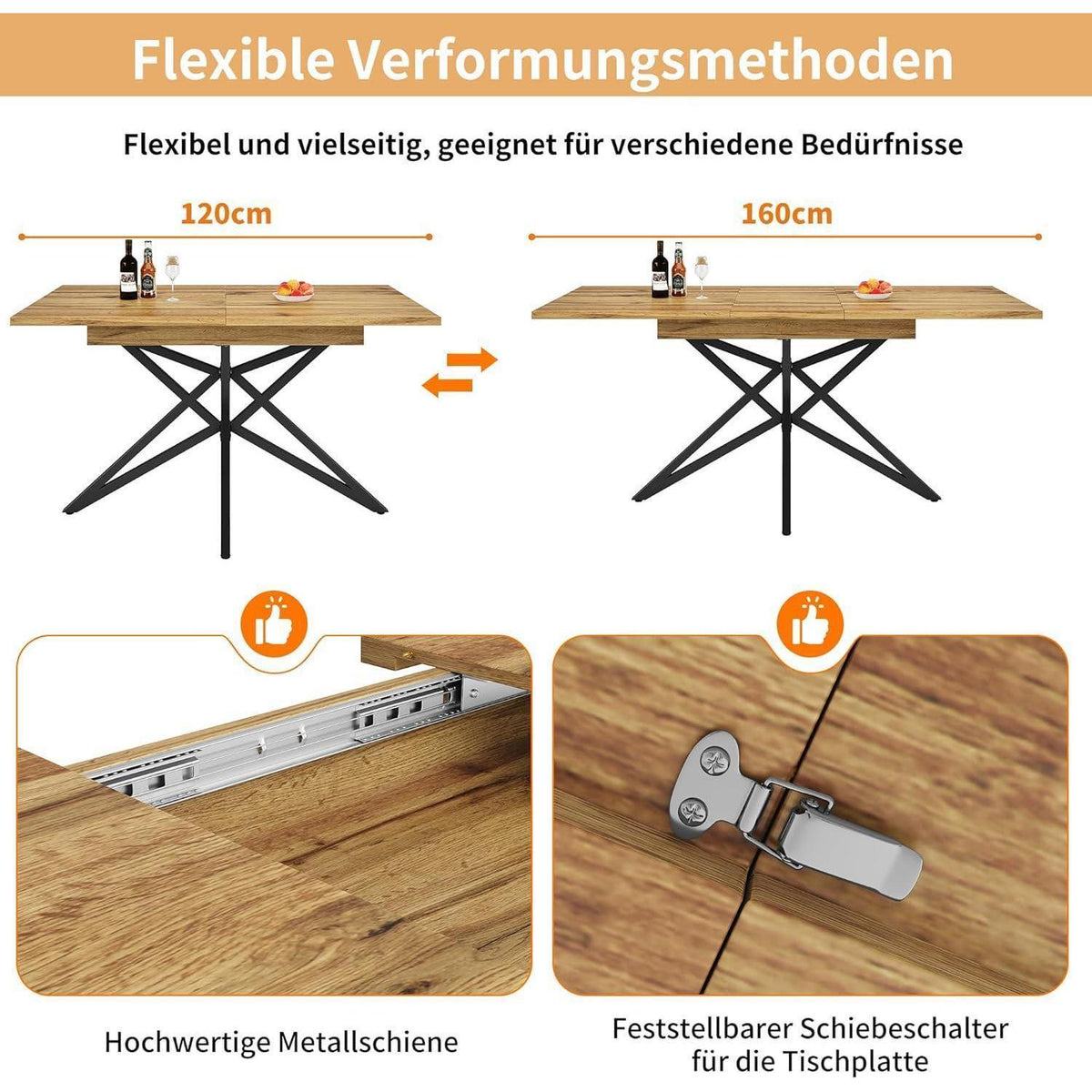 Ausziehbarer Esstisch-Set mit 4 Samtstühlen – Modern & Stabil