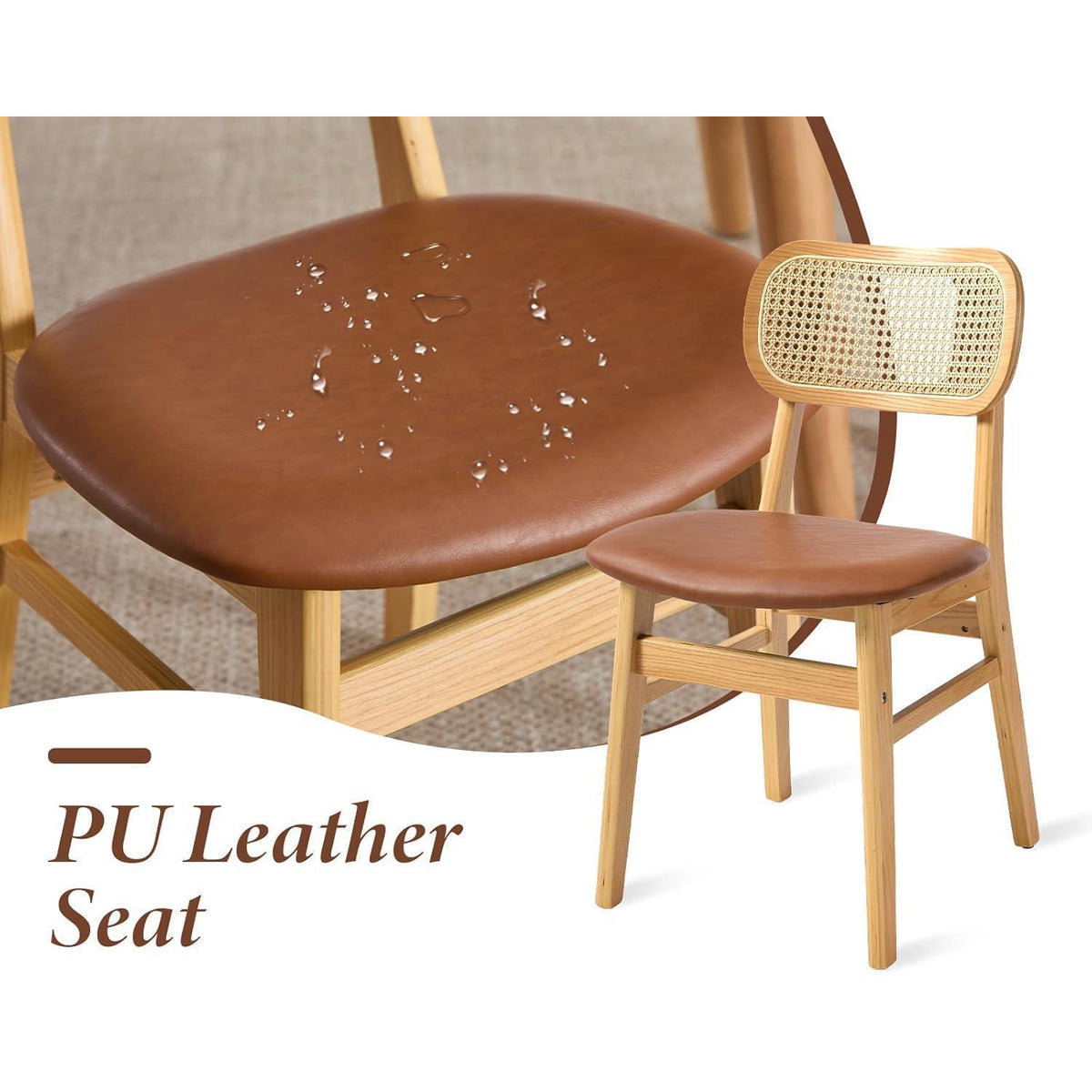 Esszimmerstühle 4er Set Holz mit Rattan Rückenlehne Braun
