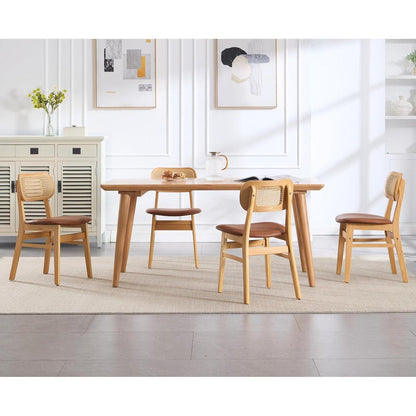 Esszimmerstühle 4er Set Holz mit Rattan Rückenlehne Braun