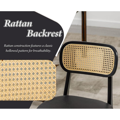 Esszimmerstühle 4er Set Holz mit Rattan Rückenlehne Schwarz