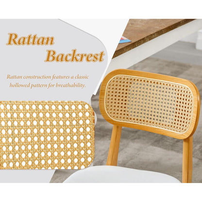Esszimmerstühle 4er Set Holz mit Rattan Rückenlehne, Weiß