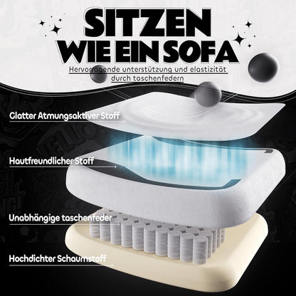 Gaming Stuhl Katze mit Fußstütze & Katzenohren, Ergonomisch, 200kg, Schwarzweiß