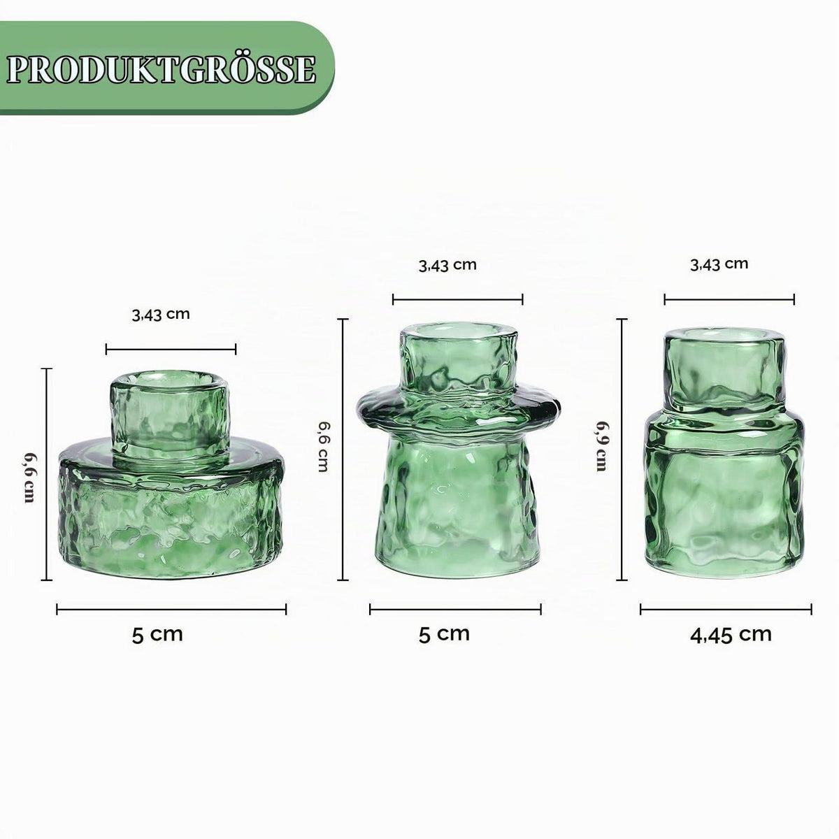 6er Set Kerzenhalter für Stabkerzen & Teelichter, Grün, Glas