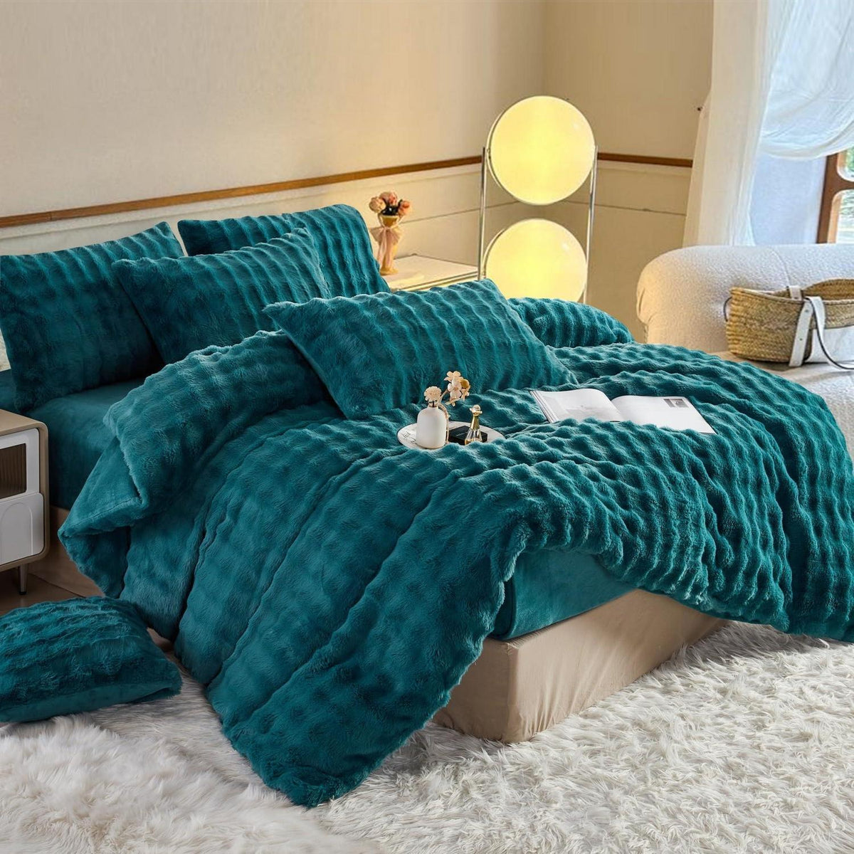 Plüsch Bettwäsche Set 200x220 Petrol - Warm & Flauschig Winterbettwäsche