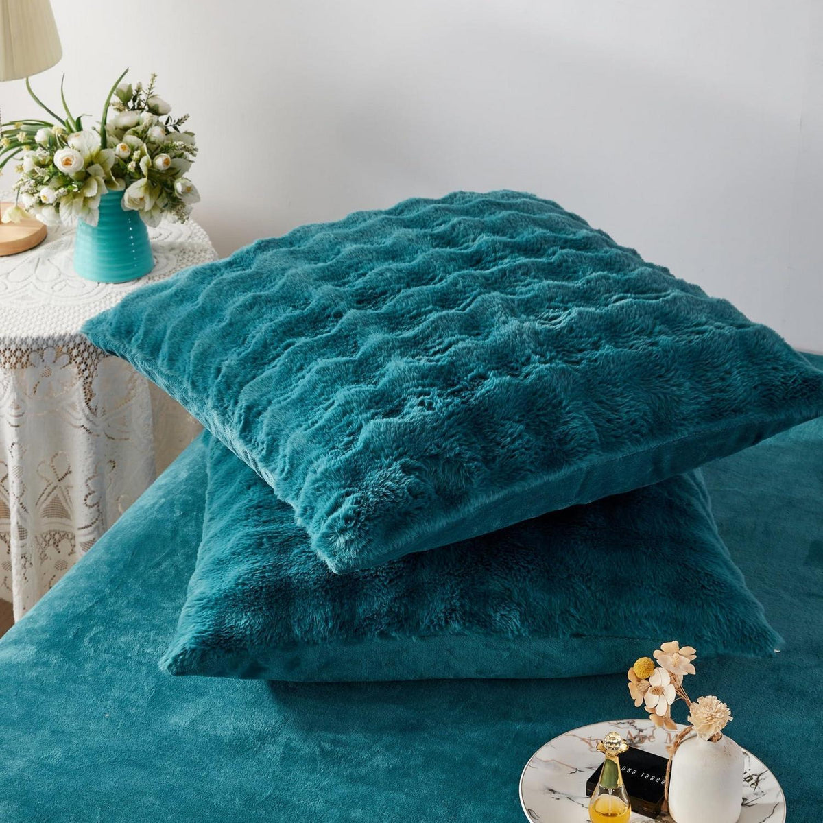 Plüsch Bettwäsche Set 200x220 Petrol - Warm & Flauschig Winterbettwäsche