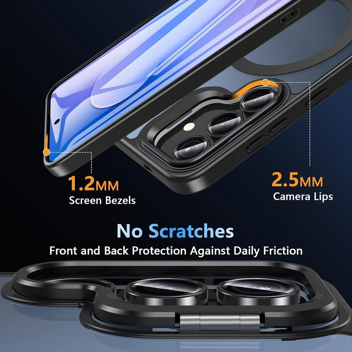 Schutzhülle für Samsung S25 FE mit Ständer & Panzerglas, Matt Schwarz