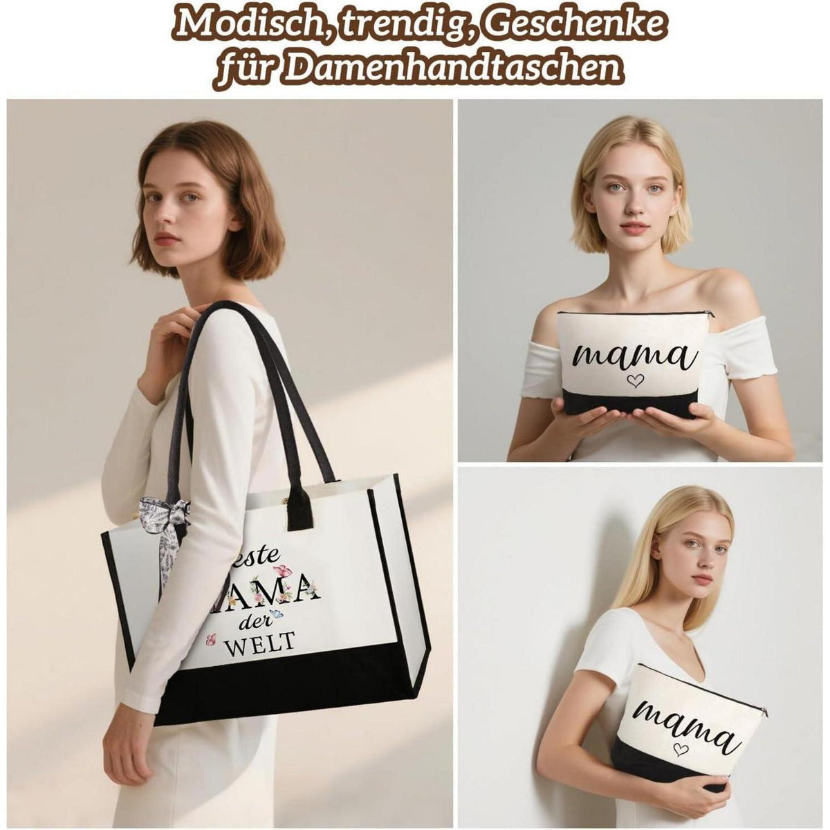 Canvas Einkaufstasche & Kosmetiktasche Geschenk für Mama