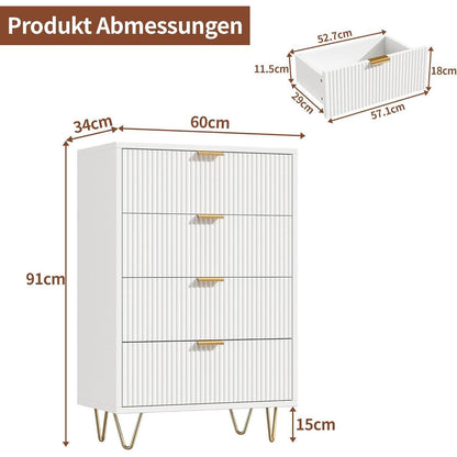 Kommode mit 4 Schubladen | Weiß, Modern & Robust