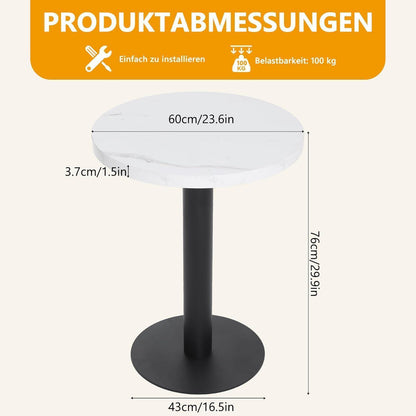 Runder Esstisch 60cm Weiß – Küchentisch mit Marmoroptik