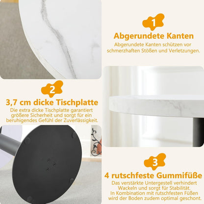 Runder Esstisch 60cm Weiß – Küchentisch mit Marmoroptik