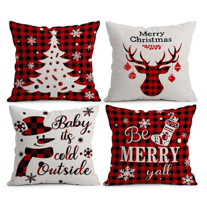 Weihnachtskissenbezüge 4er Set 45x45cm Tartan Rot Schwarz