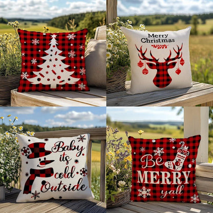 Weihnachtskissenbezüge 4er Set 45x45cm Tartan Rot Schwarz