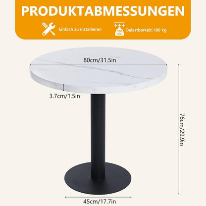 Runder Esstisch 80cm Weiß – Küchentisch mit Marmoroptik