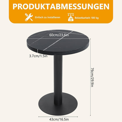 Runder Esstisch 60cm Schwarz – Küchentisch mit Marmoroptik