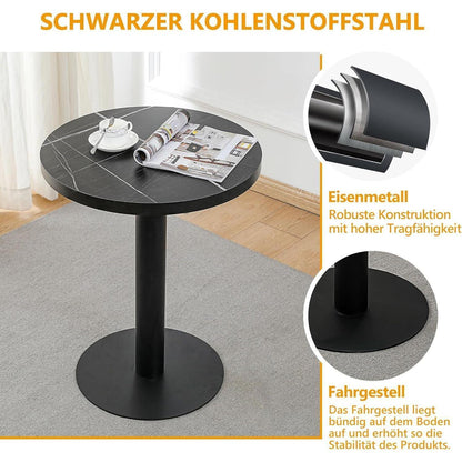 Runder Esstisch 60cm Schwarz – Küchentisch mit Marmoroptik