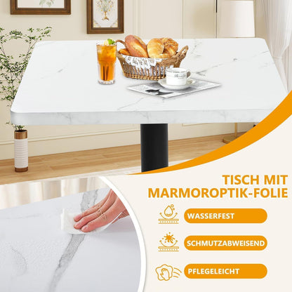 Mingone Esszimmertisch 80x80cm Weiß Marmoroptik