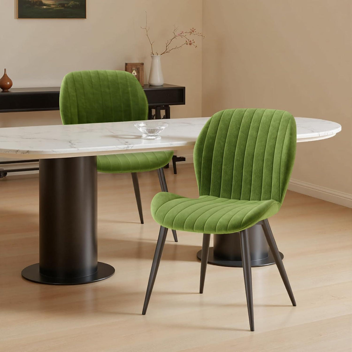 Esszimmerstühle Set 4 Grün Samt | Ergonomisch & Robust