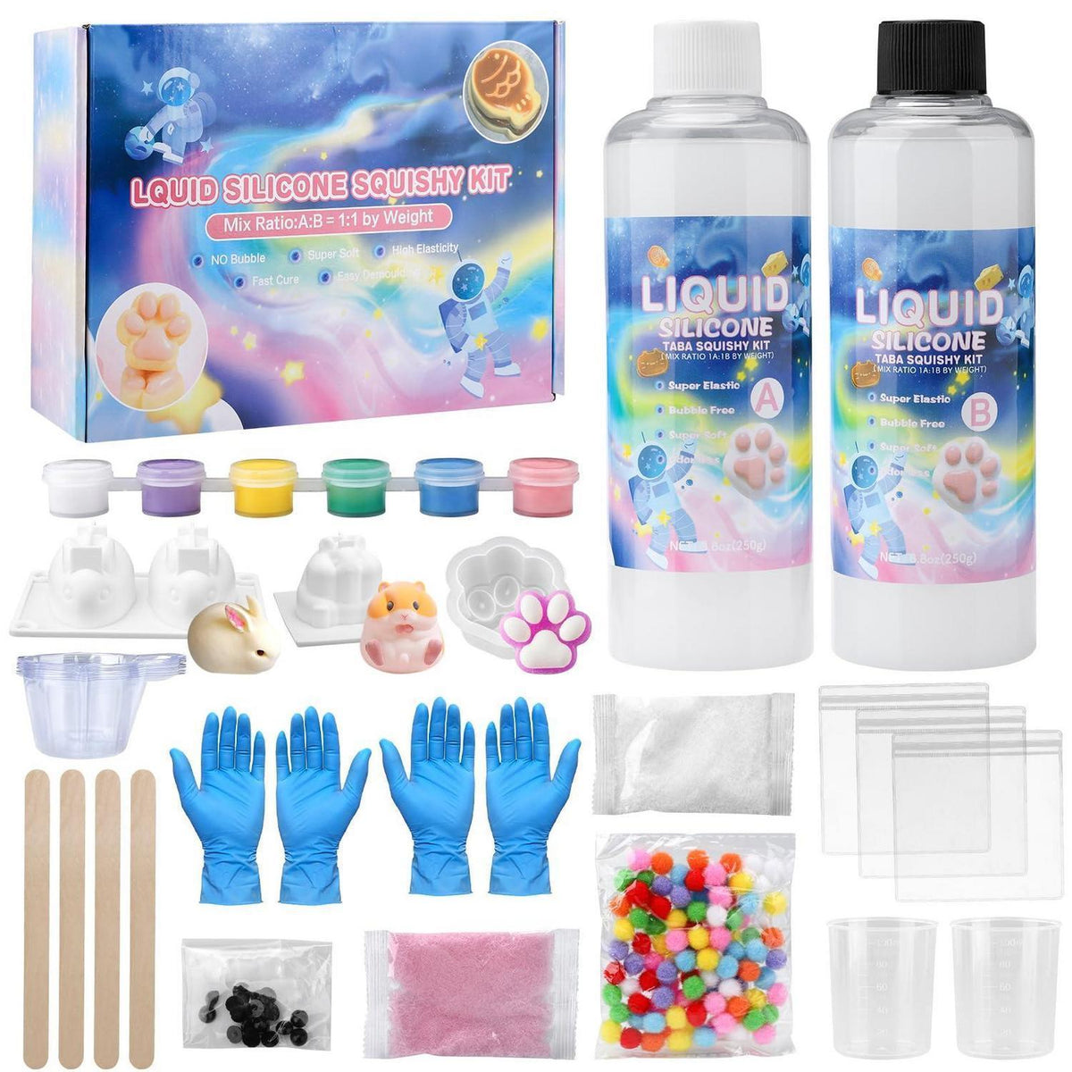 Flüssigsilikon Set für Taba Squishy DIY – 500g, Katzenpfoten & mehr