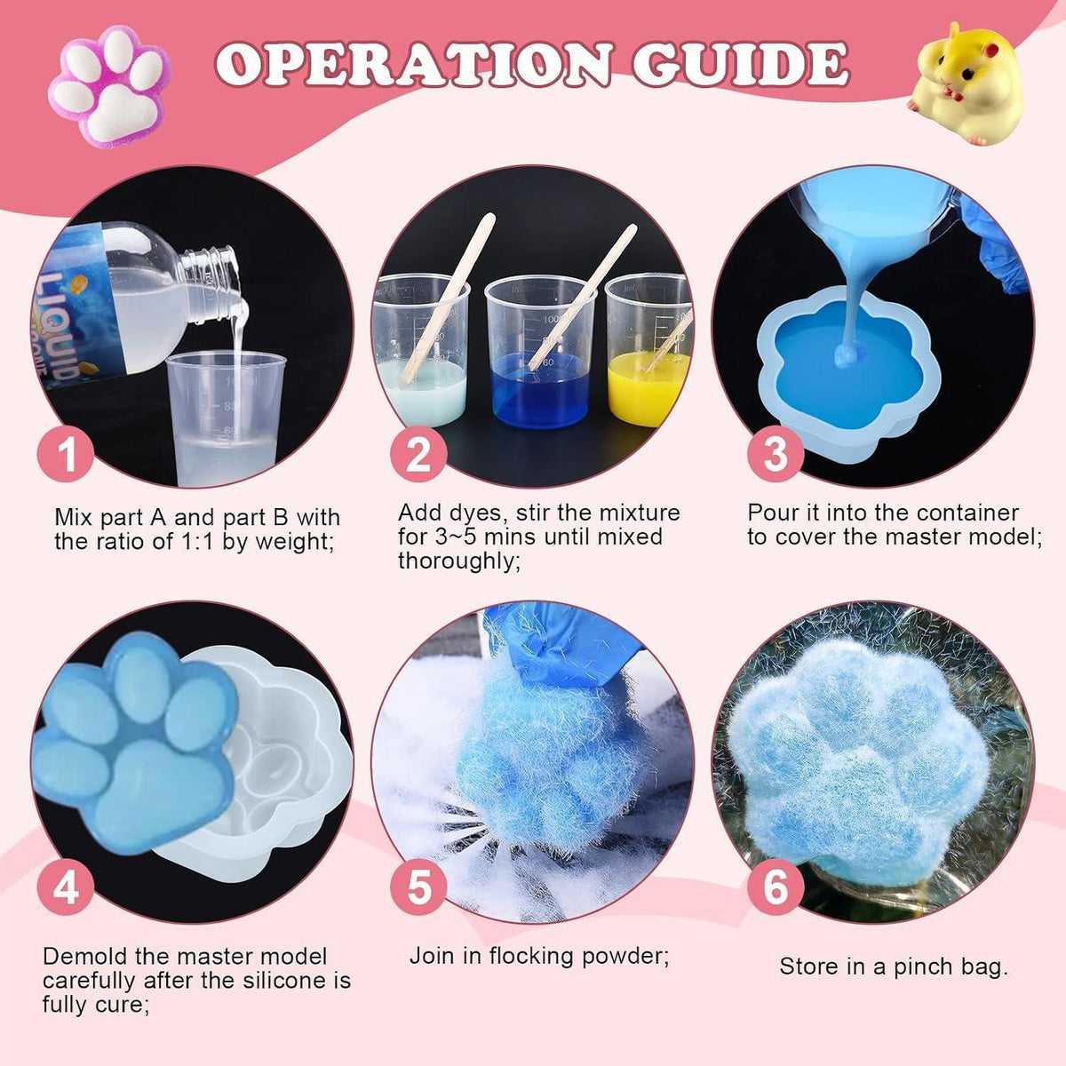 Flüssigsilikon Set für Taba Squishy DIY – 500g, Katzenpfoten & mehr