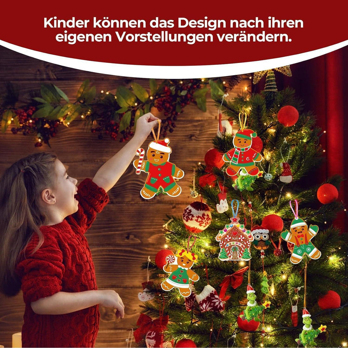 24er Lebkuchenmann Bastelset für Kinder – Weihnachtsbasteln mit Aufklebern