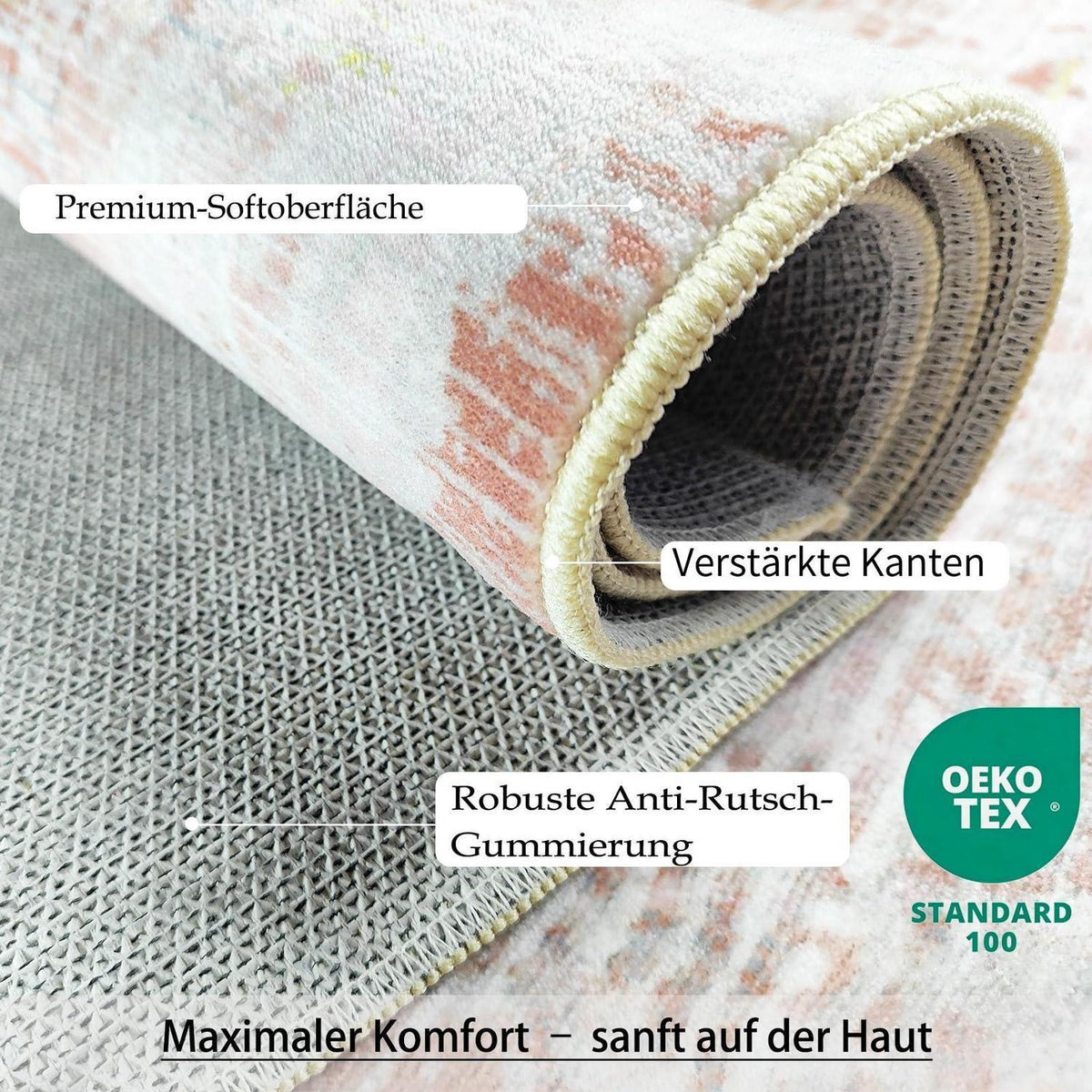 Vintage Altrosa Teppich 200x300cm – Weicher Kurzflor & Abstrakt