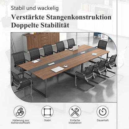 Konferenztisch Rechteckig für 8-12 Personen – Helles Walnussholz & Schwarz