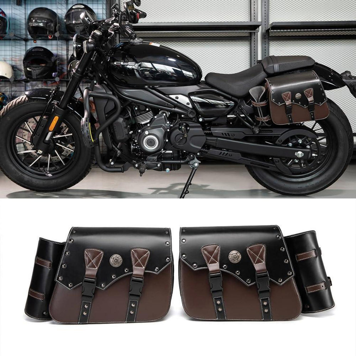 Motorrad Satteltasche 26L Wasserdicht mit Flaschenhalter in Lederoptik