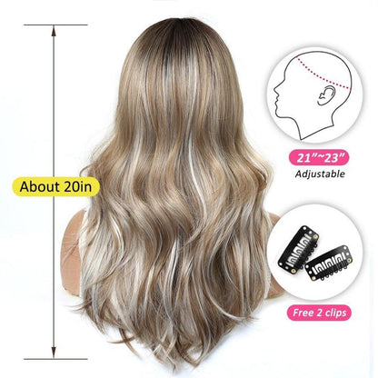 Lange gewellte Ombre-Perücke Blond mit Pony, Kunsthaar