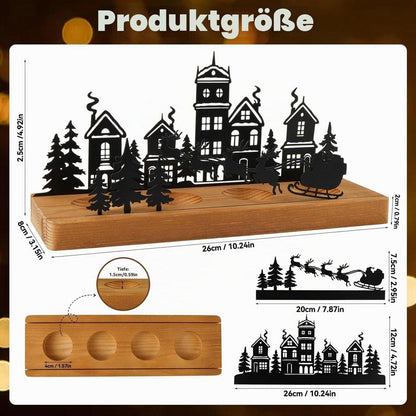 Adventskranz Metall mit Holz für 4 Teelichter, Weihnachtsdeko