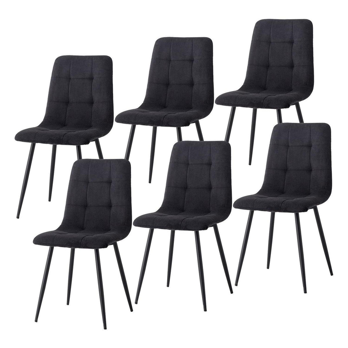 6er-Set Nordische Esszimmerstühle mit Cord & Metallbeinen Schwarz