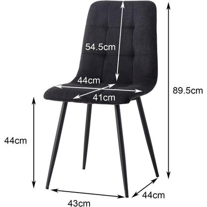 6er-Set Nordische Esszimmerstühle mit Cord & Metallbeinen Schwarz
