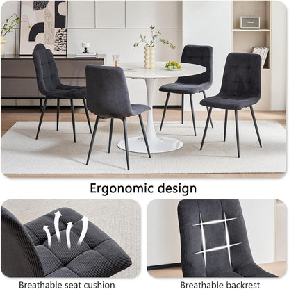 6er-Set Nordische Esszimmerstühle mit Cord & Metallbeinen Schwarz