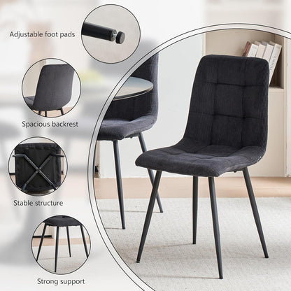 6er-Set Nordische Esszimmerstühle mit Cord & Metallbeinen Schwarz