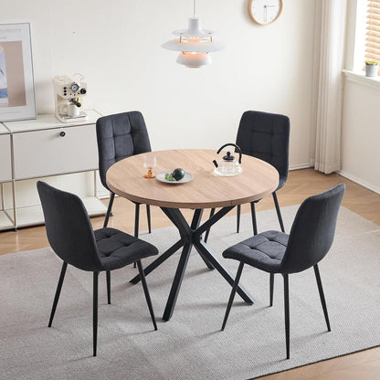 6er-Set Nordische Esszimmerstühle mit Cord & Metallbeinen Schwarz